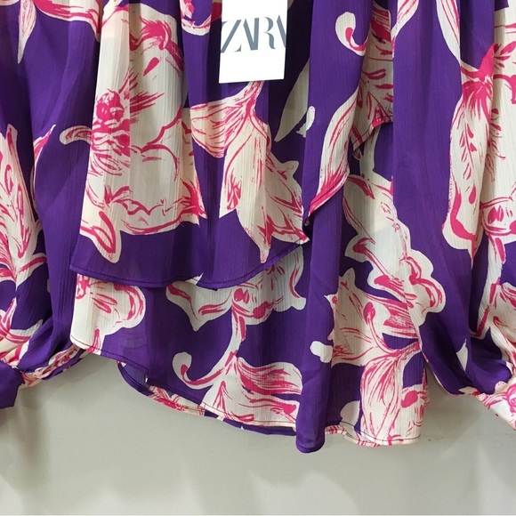 Zara top off shoulder blouse ruffle purple size small new - Picture 4 of 10